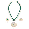 You'll be all set for the fashion police in this one! Our pearl & emerald stone necklace with a crystal emerald pendant has matching earrings and is your all accessory pass to style. 