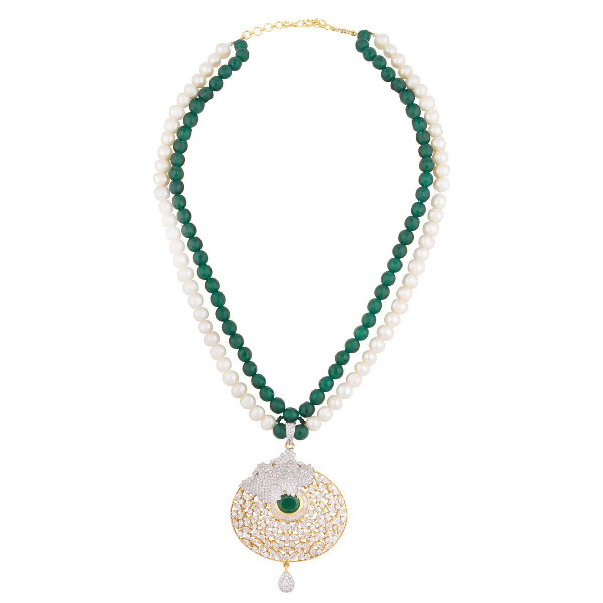Crystal, Pearl and Emerald Pendant Necklace Set