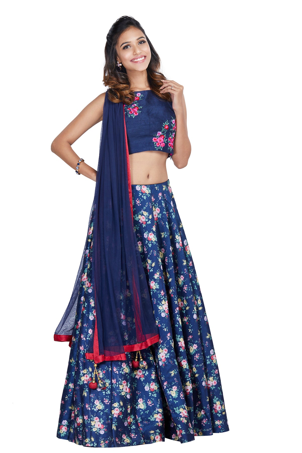 Floral blue print lehenga set