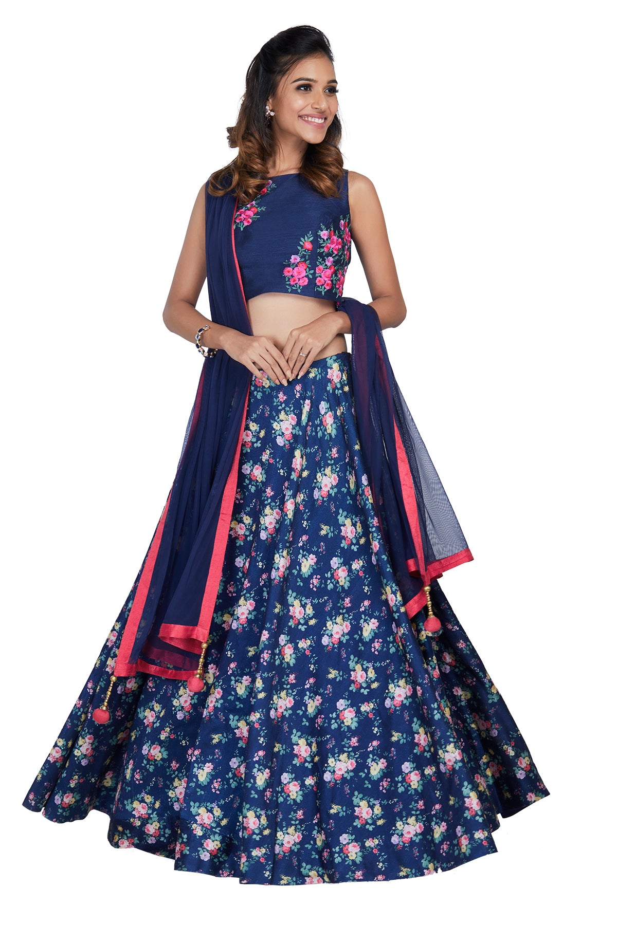 Floral blue print lehenga set