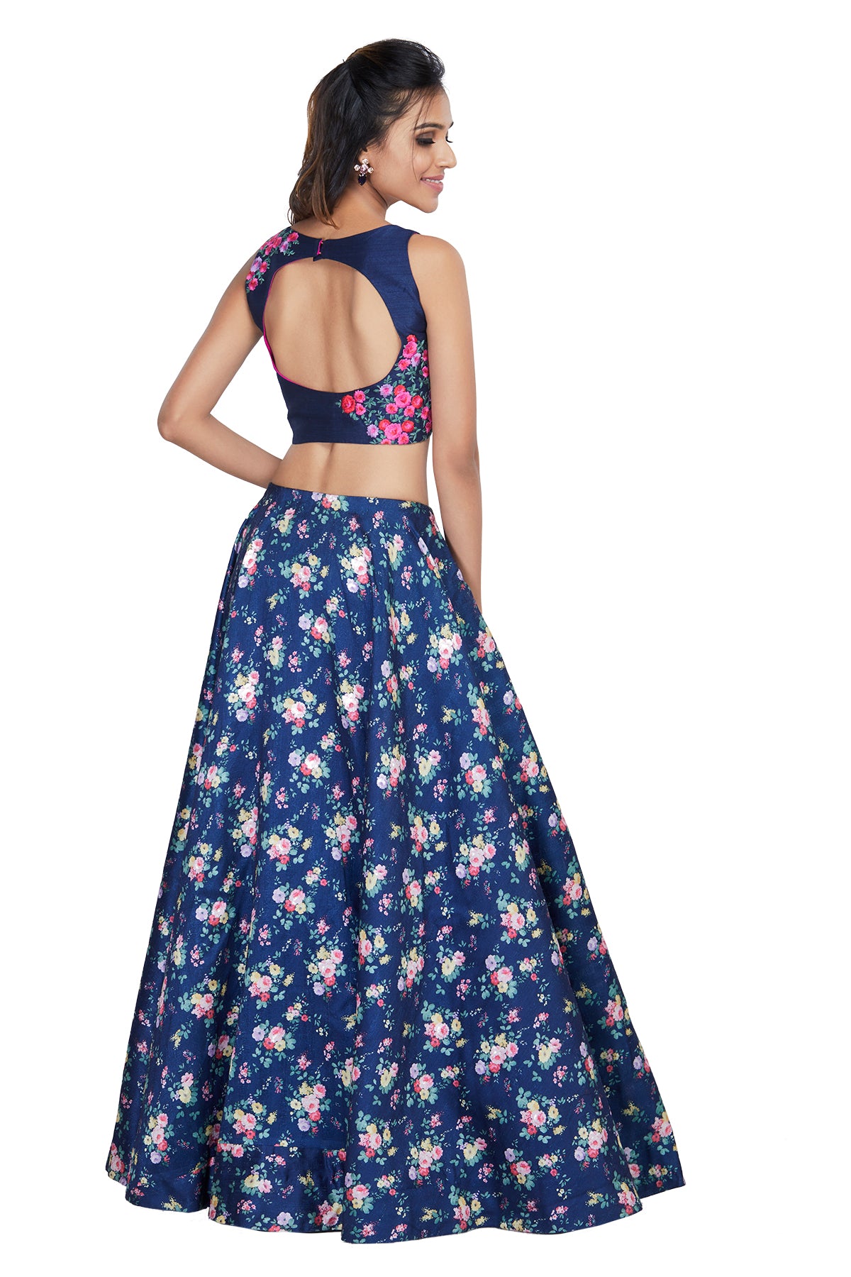 Floral blue print lehenga set