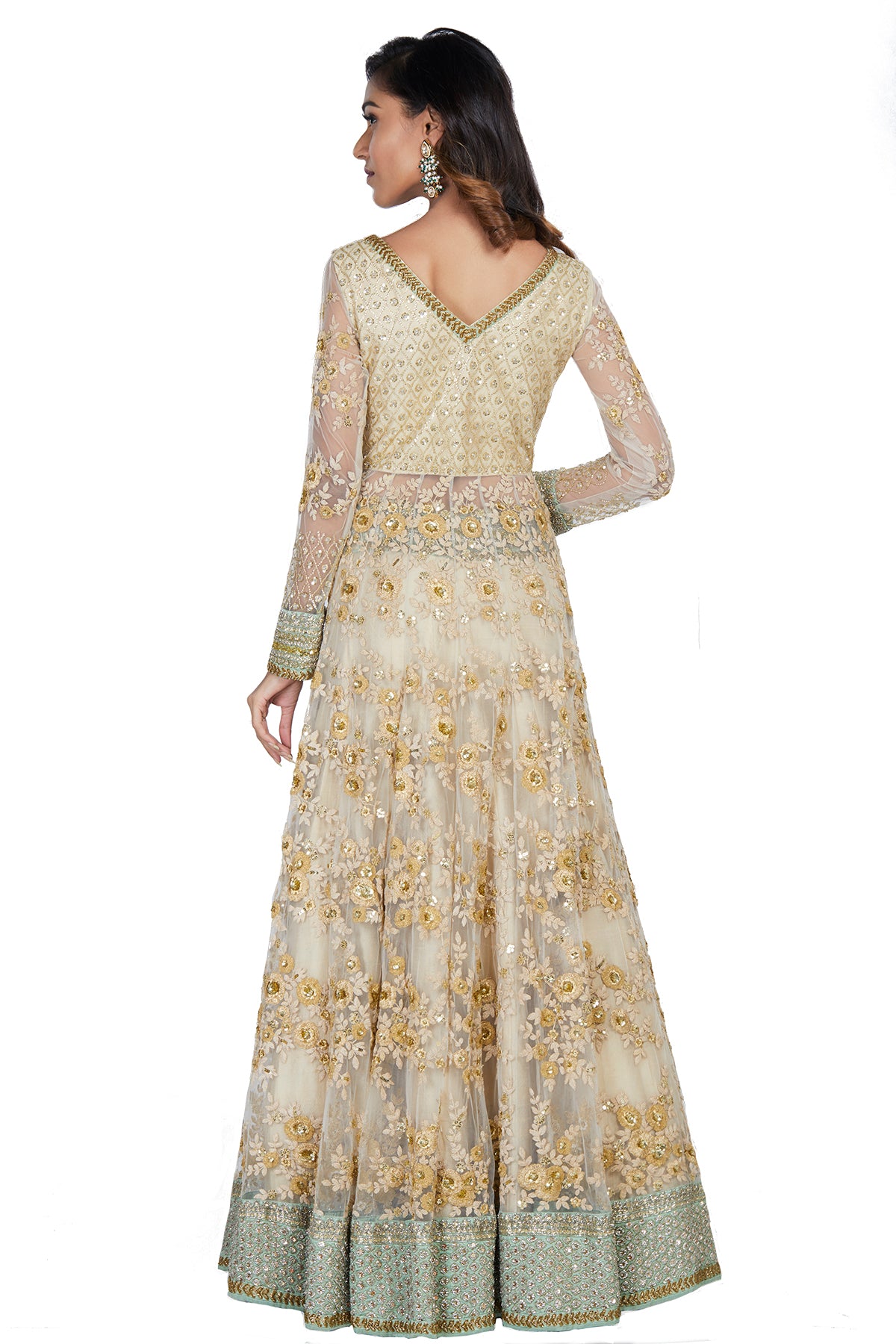 Gold And Mint Green Embroidered Lehenga Set