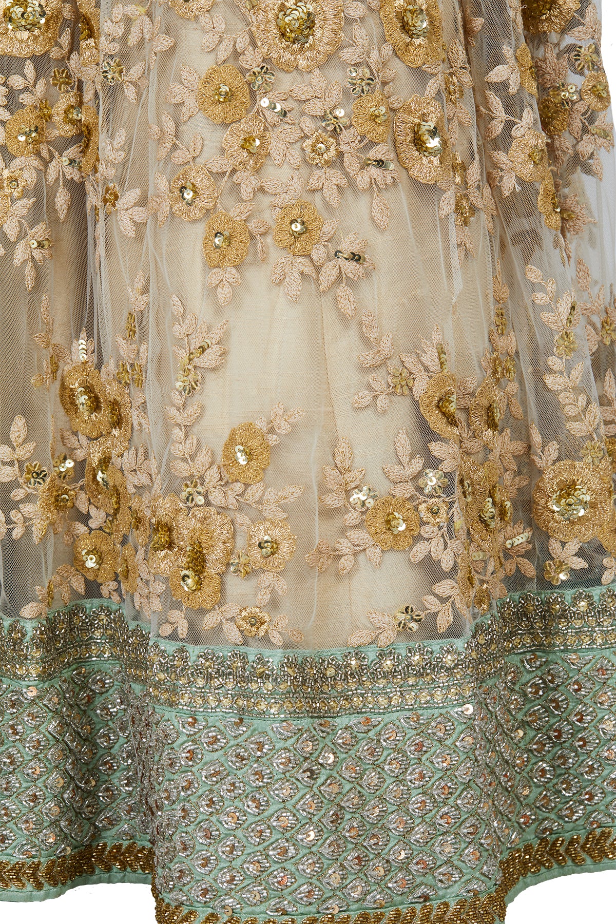 Gold And Mint Green Embroidered Lehenga Set