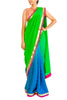 Sitting on the fashion fence about what to wear to your next ordeal? Get your hands on this blue & green half & half shaded saree with a parrot green crepe silk pallu and textured crepe silk flare. Please note that the blouse and petticoat are not included.