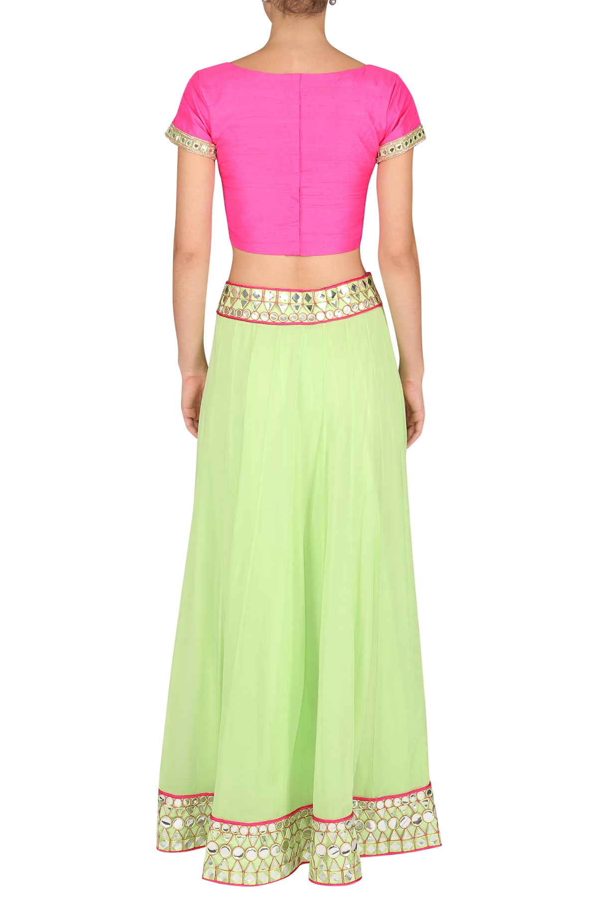 Green and Pink Mirror Lehenga Set