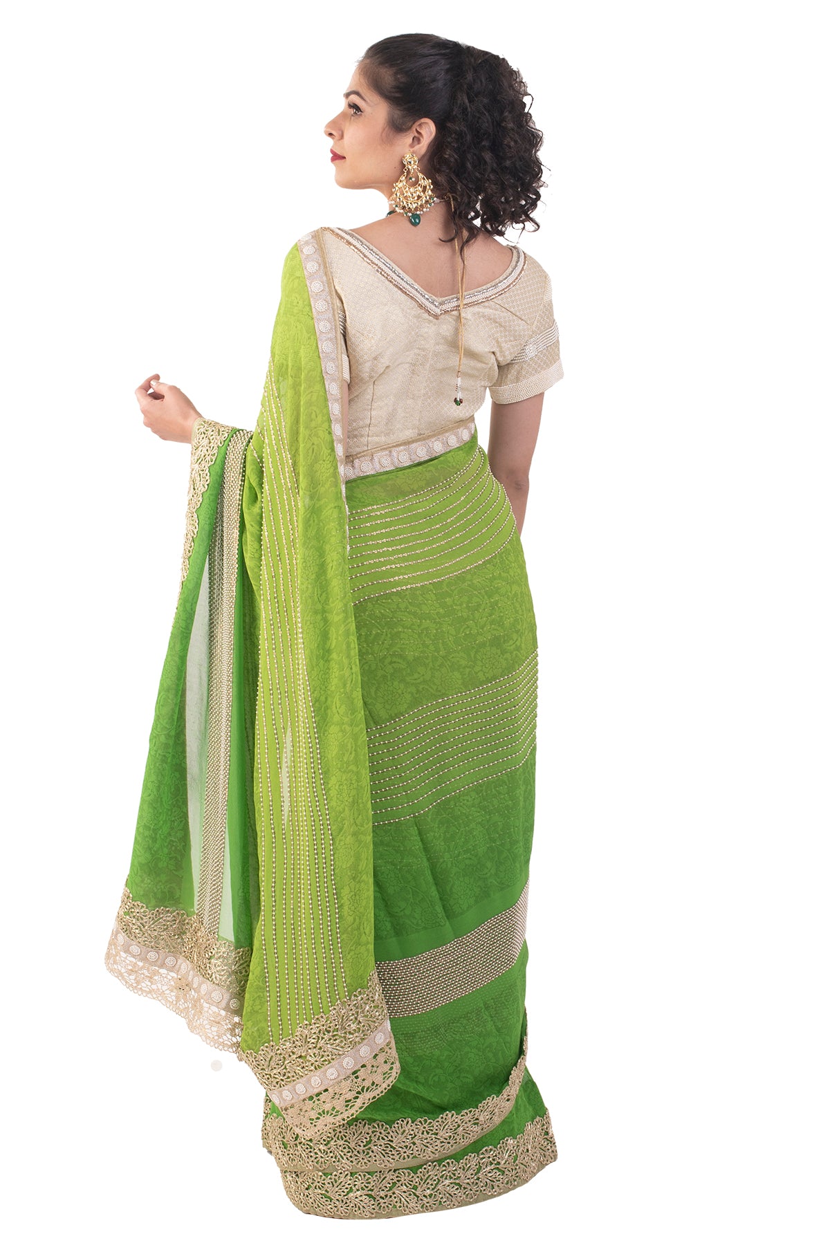 Green Saree With Beaded Border