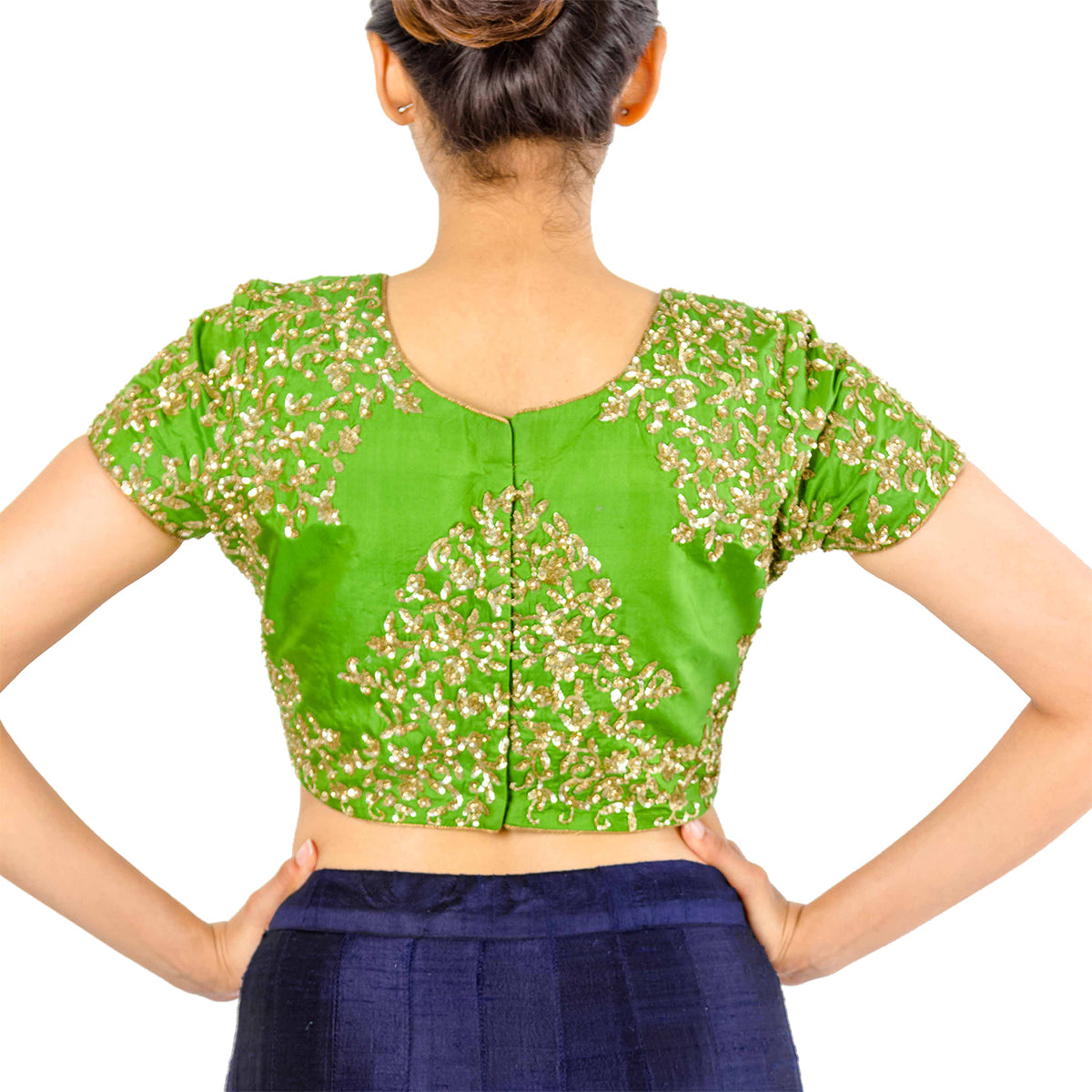 Green Silk Blouse With Gold Sequins