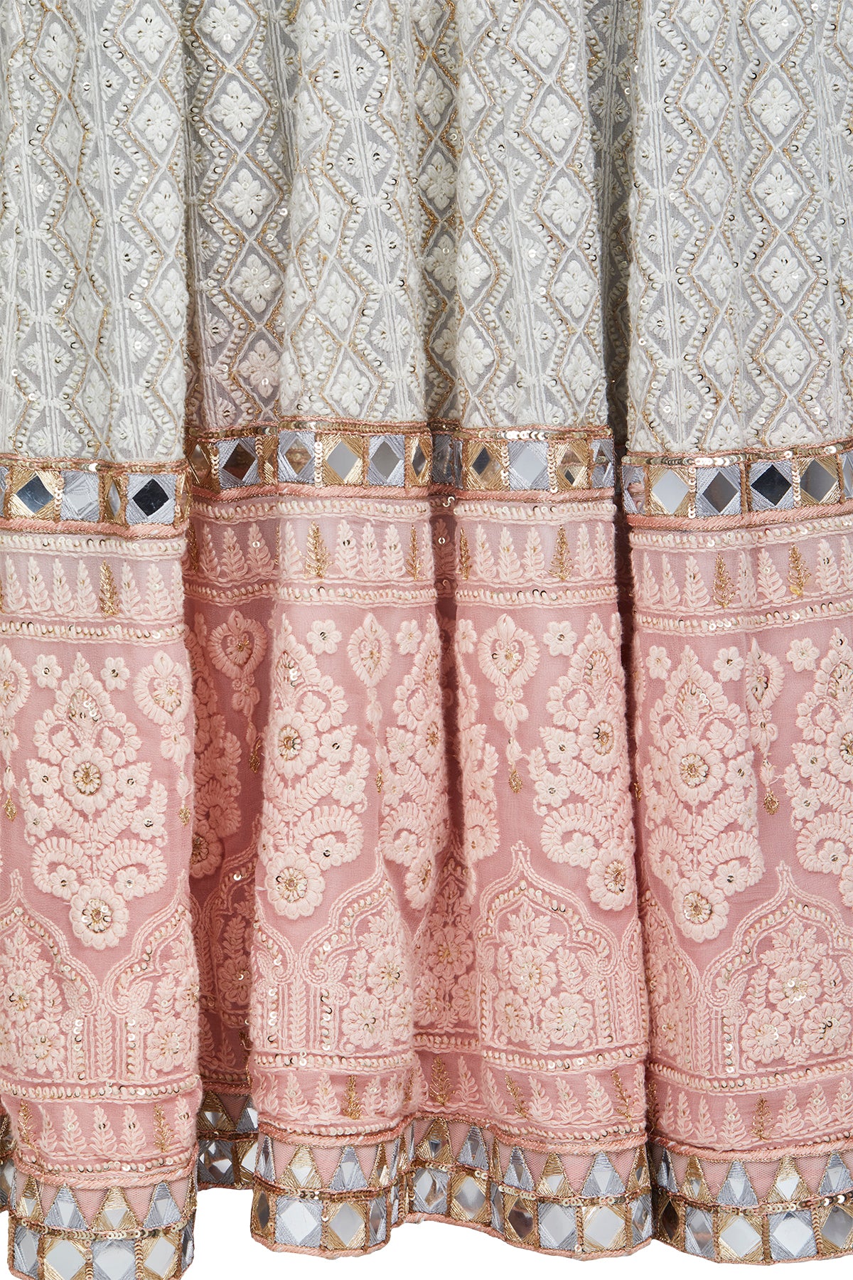 Grey and Pink Lucknowi Mirror Lehenga Set