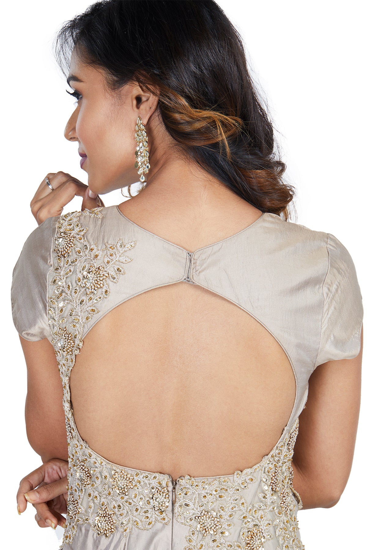 Grey Asymmetrically Embroidered Gown
