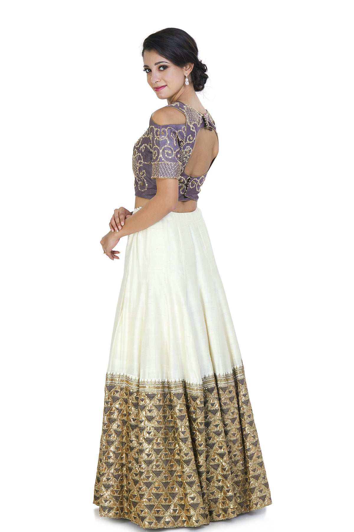 Ivory and Ash Grey Foiled Lehenga Set