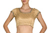 With its unwavering whiff of class, rent out our ever-handy light gold brocade blouse with subtle gold hand embroidery.