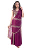The shimmery look for this outfit shouts glam! The burgundy color and the unique pattern saree is perfect wear for your next event!