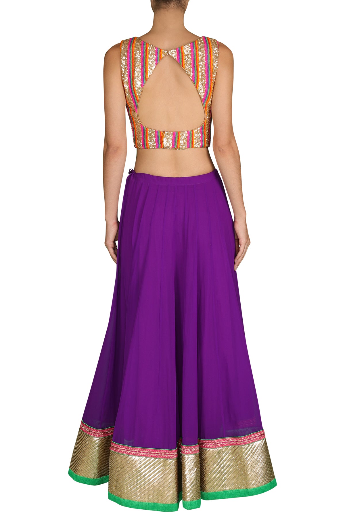 Multi-Colored Blouse with Purple Lehenga and Dupatta