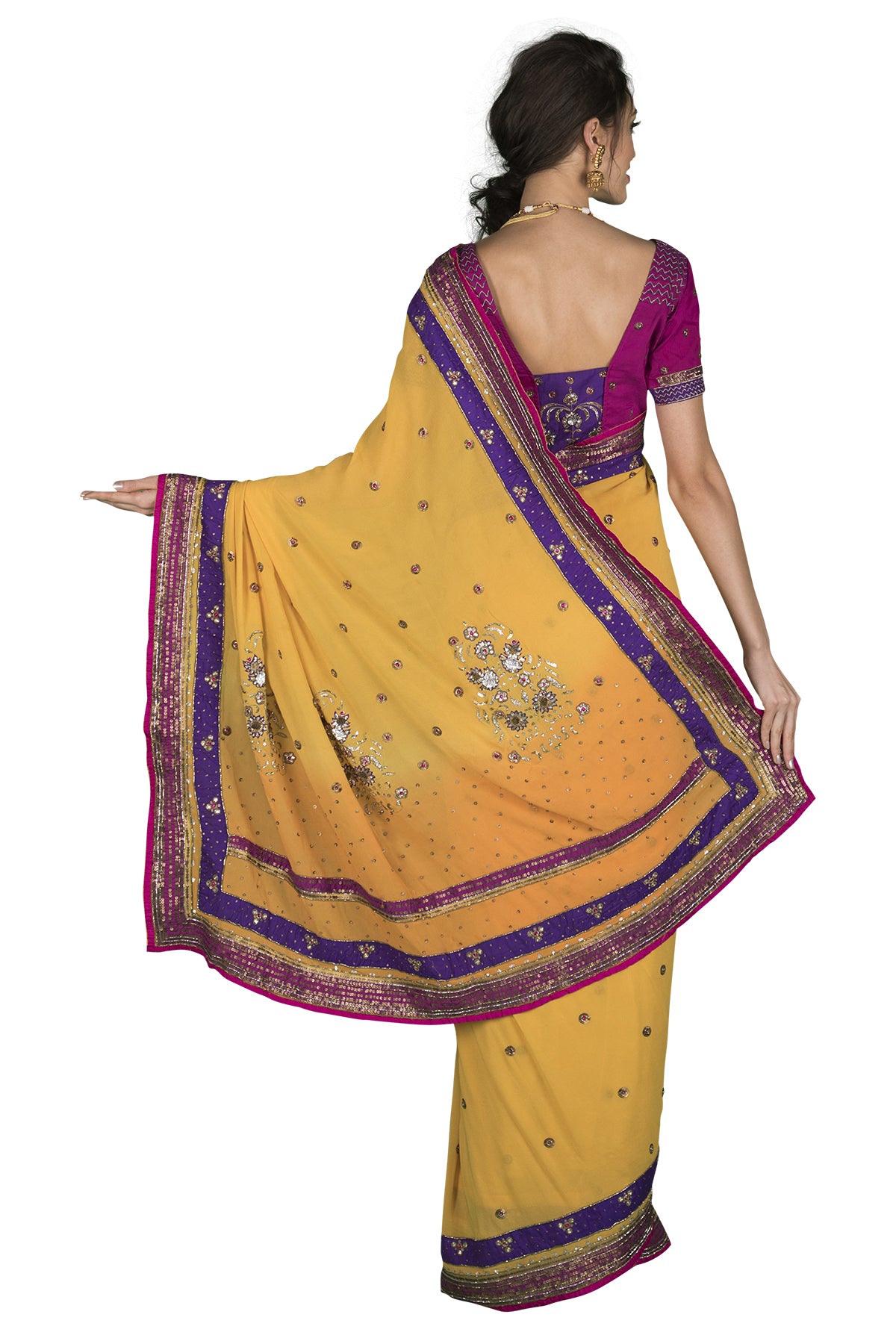 Turmeric, Pink And Purple Saree
