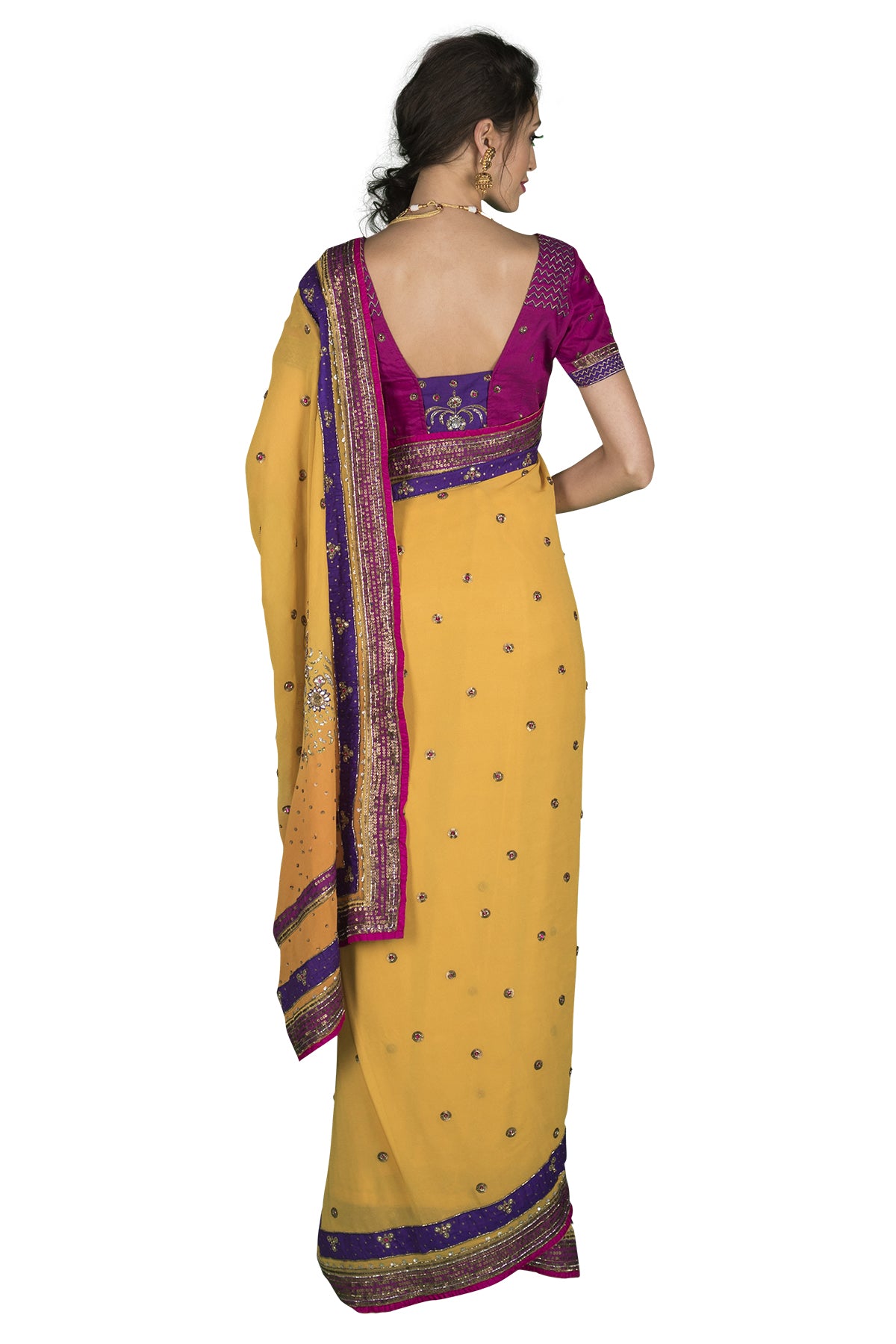 Turmeric, Pink And Purple Saree