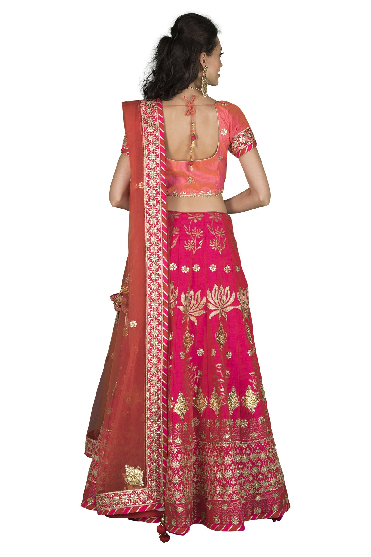 Hot Pink Lotus Motif Gota Lehenga