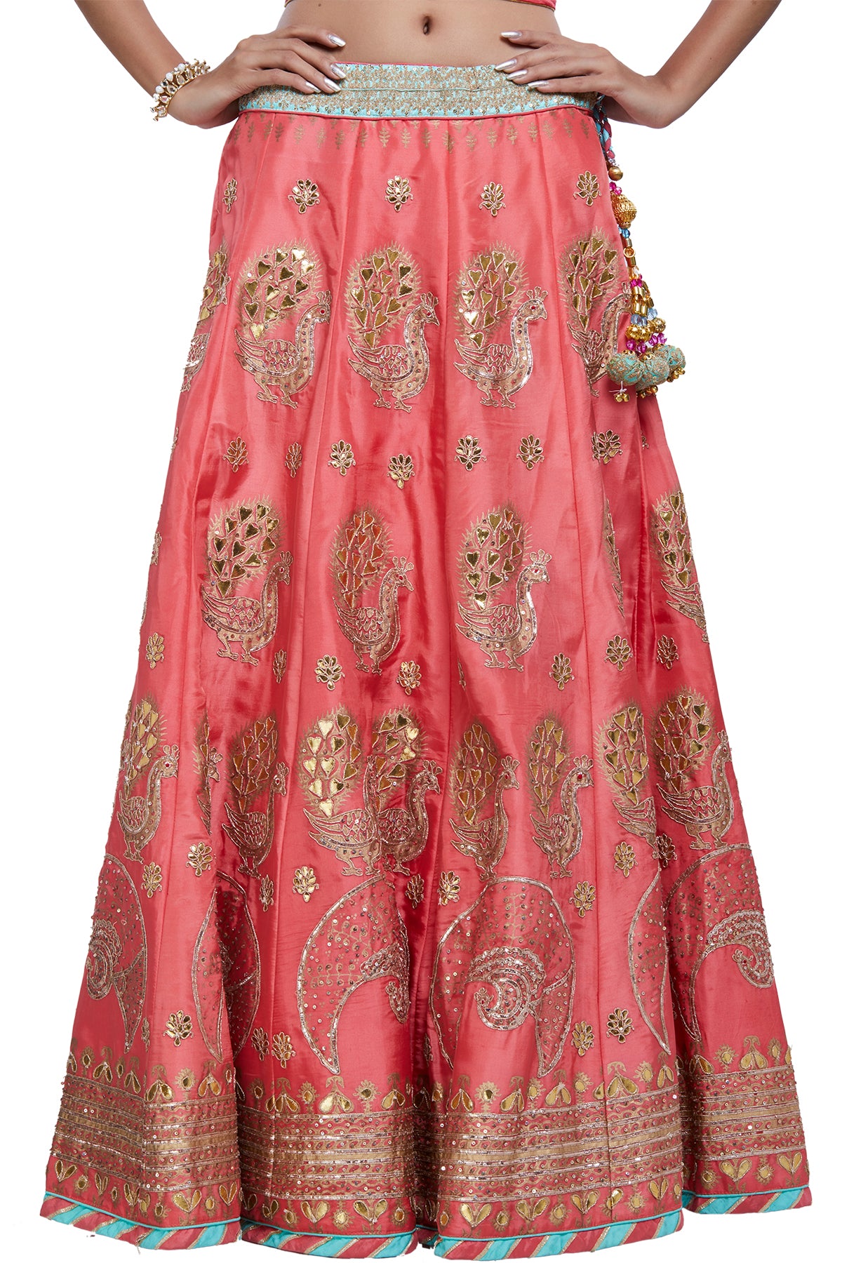 Pink and Sea Blue Gota Lehenga Set