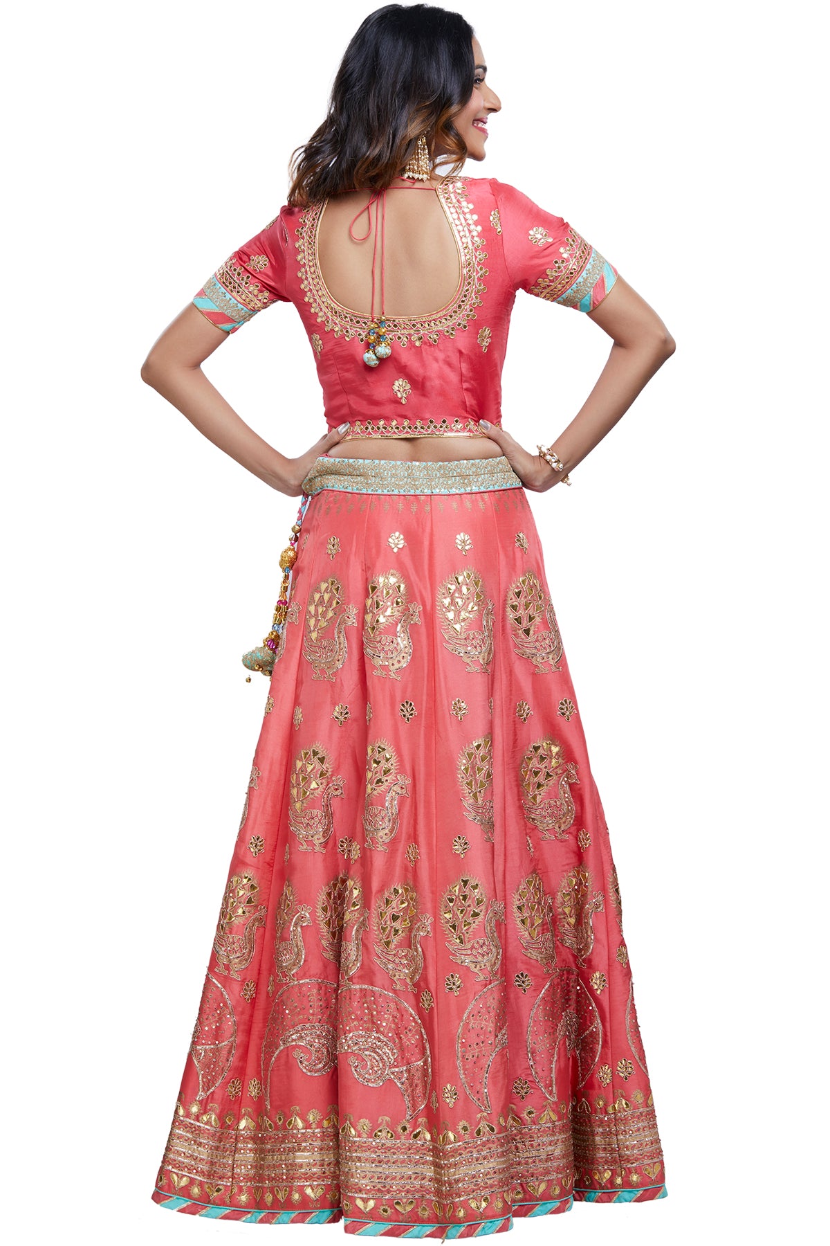 Pink and Sea Blue Gota Lehenga Set