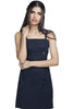 Raise the roof in this bare-shoulder black spaghetti dress by Versace.